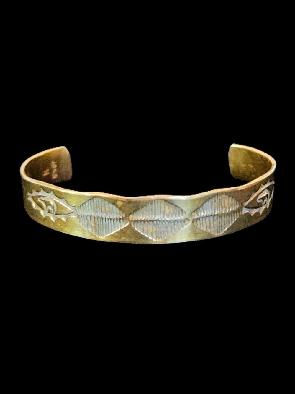 Vintage Signed Navajo 12K Gold Filled Hand Stamped Cuff Bracelet XS/S 9.3 grams
